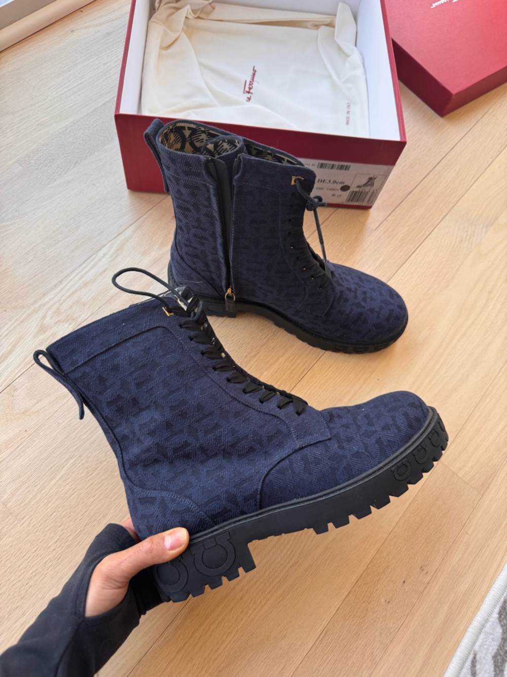 Ferragamo Gancini Denim Biker Boot - NEVER WORN